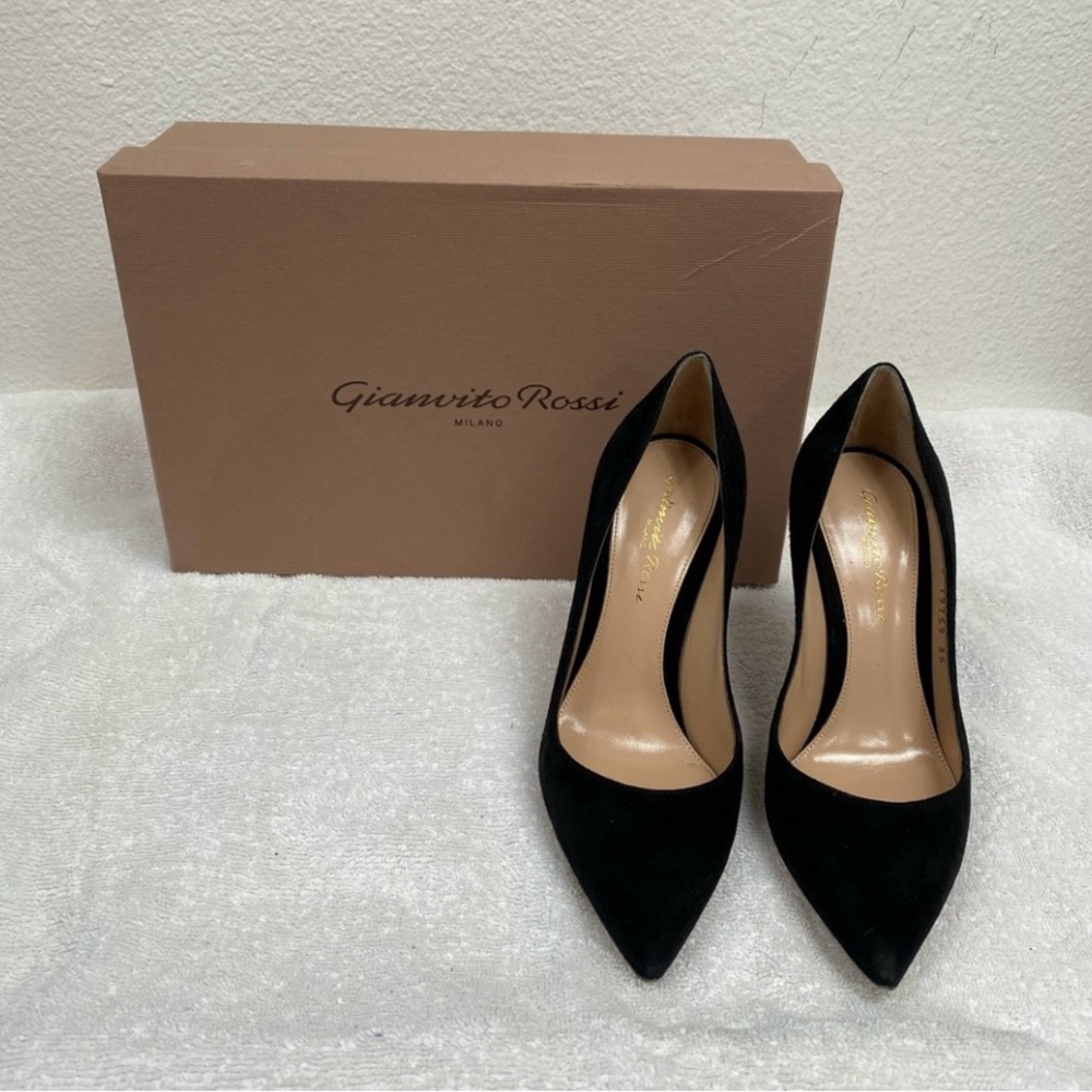 Gianvito Rossi Black Suede Leather Gianvito 105 Pointy Toe Pump Heels Size 5